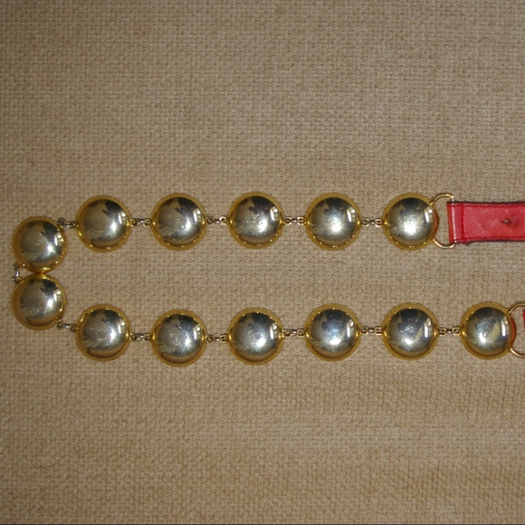 VINTAGE LEATHER  BELT GOLD COLOR  CONCHOS - Picture 2 of 8